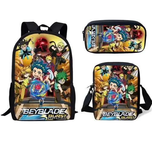 

Fashion Beyblade Burst Game 3Pcs SetPrint Man Large Backpack Orthopedic Schoolbags Beyblade Burst Game School Bag