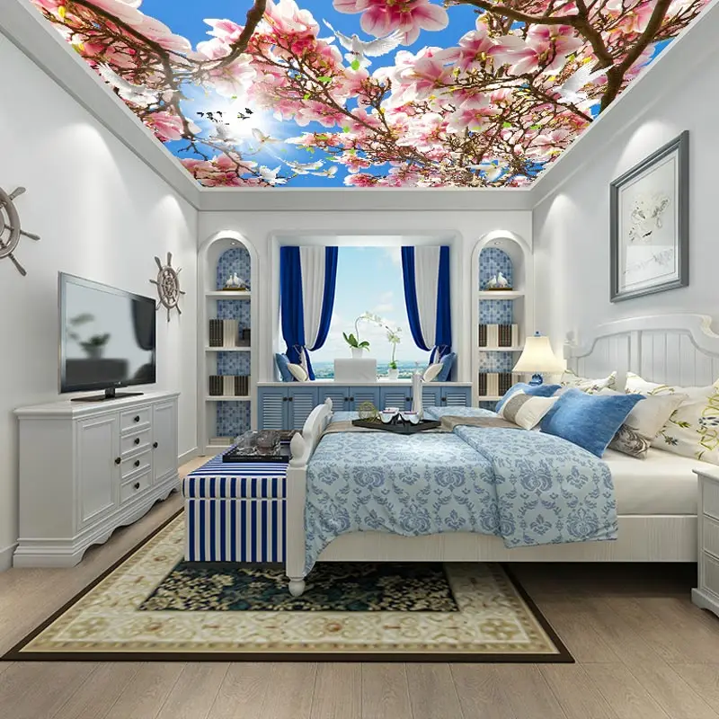 Ceiling Wall Papers 3 D Pink Flower Photo Sky Paper Murals Ceiling Wall Papers 3 D Pink Flower