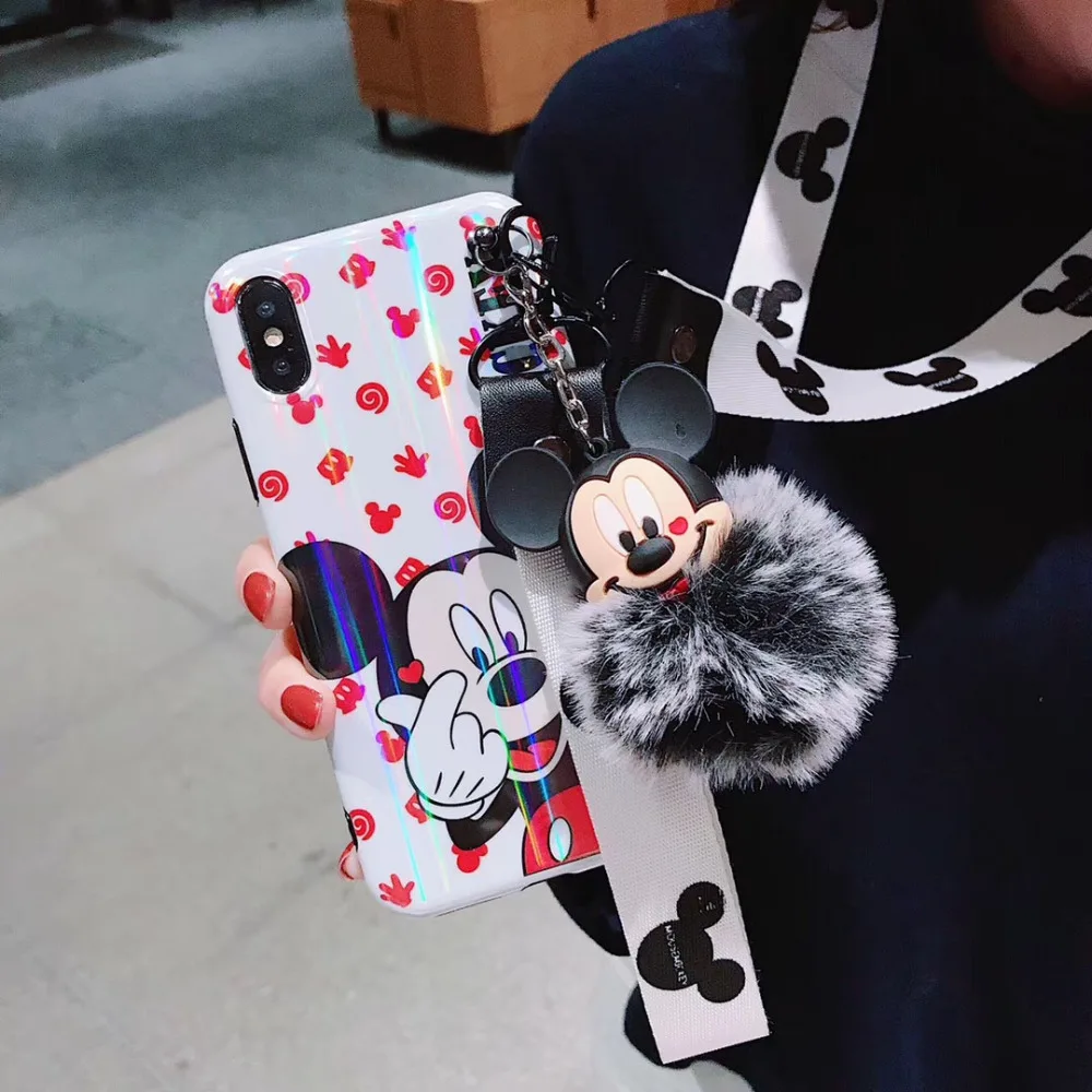 

Laser Monsters University cute Winnie Pooh Couple Case For iPhone 8 7 6 6s Plus X XR Xs Max Fox Ball lanyard phone shell