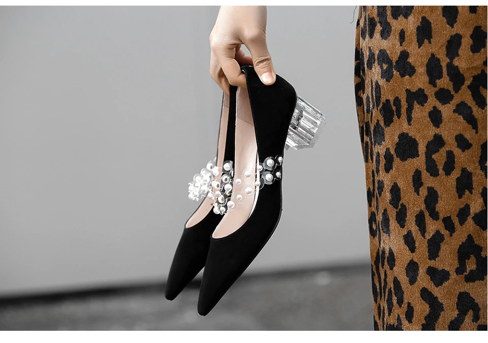 Curvaness/обувь на высоком каблуке Женская обувь mary jane туфли-лодочки на Высоком толстом каблуке Осенняя обувь с черным и белым жемчугом, большие размеры 34-42