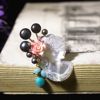 

Handmade custom A604190 Fairy shell carved flower shell pendant brooch high quality jewelry