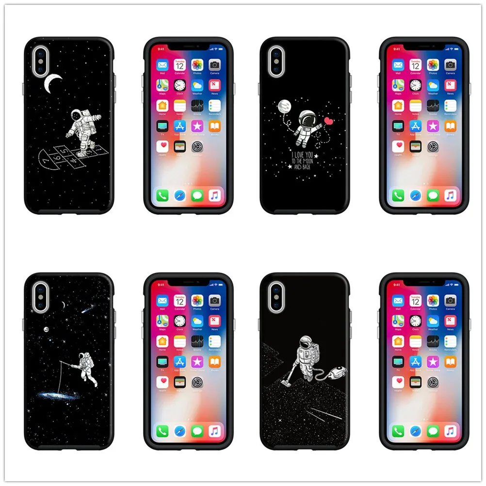 Spacewalk For Samsung s8 s9plus S7 Edge Black Soft Silicone Cover Case universe iPhone 5s 6 7 8plus X XS MAX XR Coque cases |