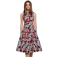 Vintage Classic Pin Up Retro Apparel Woman Fashion Big Flower Printing Sleeveless Fancy Party Dress L36108-1