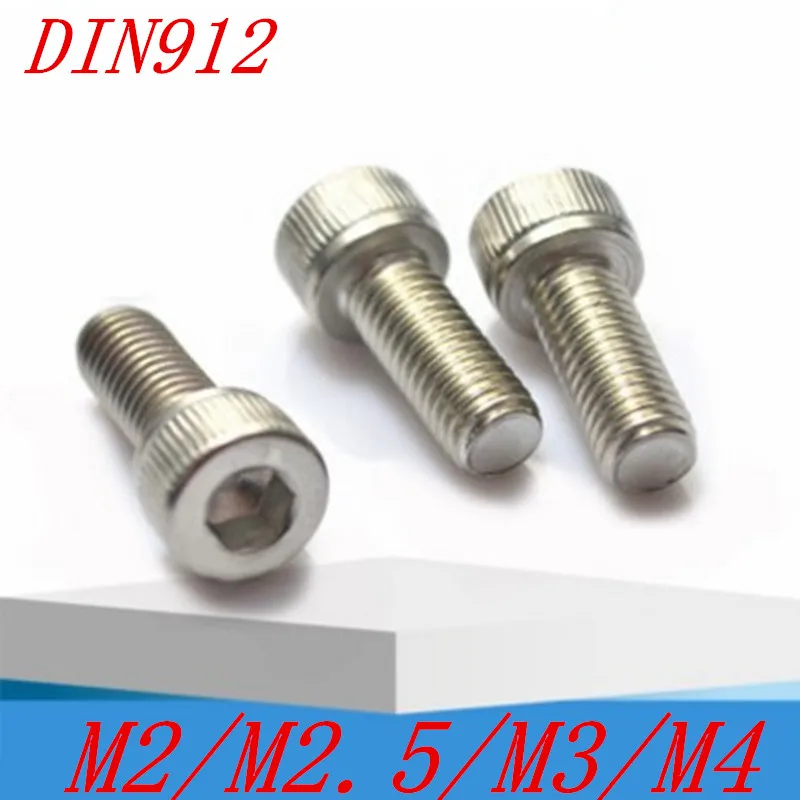 

50pcs/lot DIN912 M1.6 M2 M2.5 M3 M4 Stainless steel 304 hex socket cap head screw