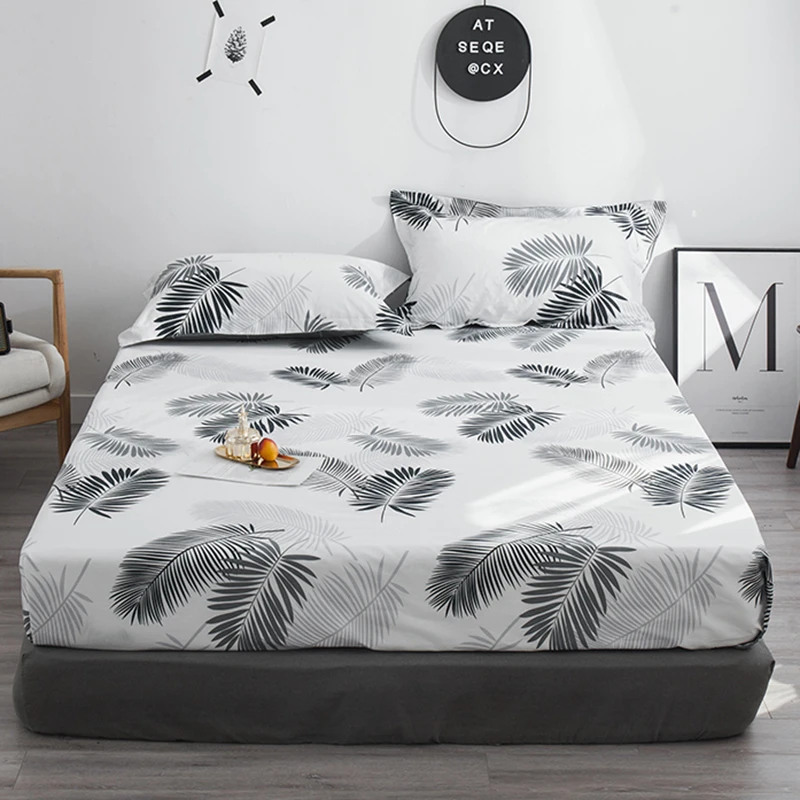 

New Luxury Fashion Printed Bed Sheet Pillowcase Cotton Fitted Sheet Mattress Cover Four Corners With Elastic Band Bed Sheet #s