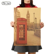 TIE LER Лондонский красный телефон стенд крафт бумага плакат гостиная спальня домашний Декор Ретро настенный стикер с пейзажем 51,5x36 см