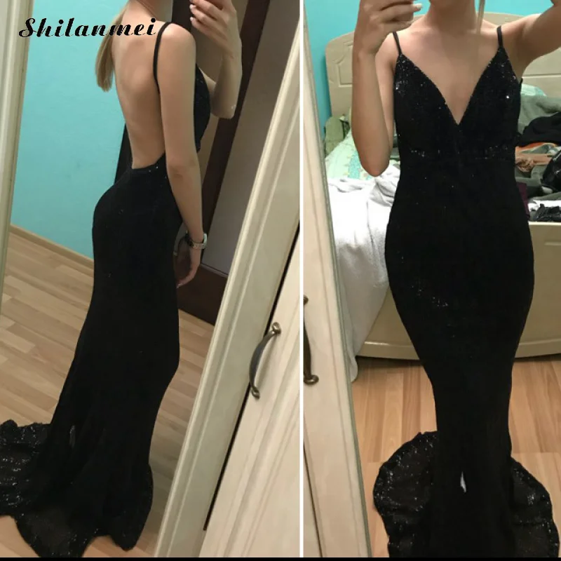 black Модное платье; Летняя Сексуальная Вечеринка облегающее пол Длина Vestidos летнее, длинное, Макси платье с блестками платье с открытой спиной - Цвет: black