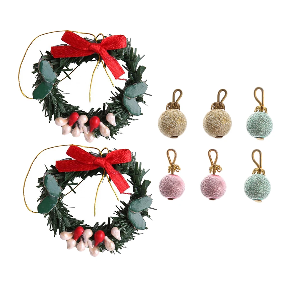 1/12 Dollhouse Christmas Tree Pendants Delicate Wreath & Balls Set Decor Accessory