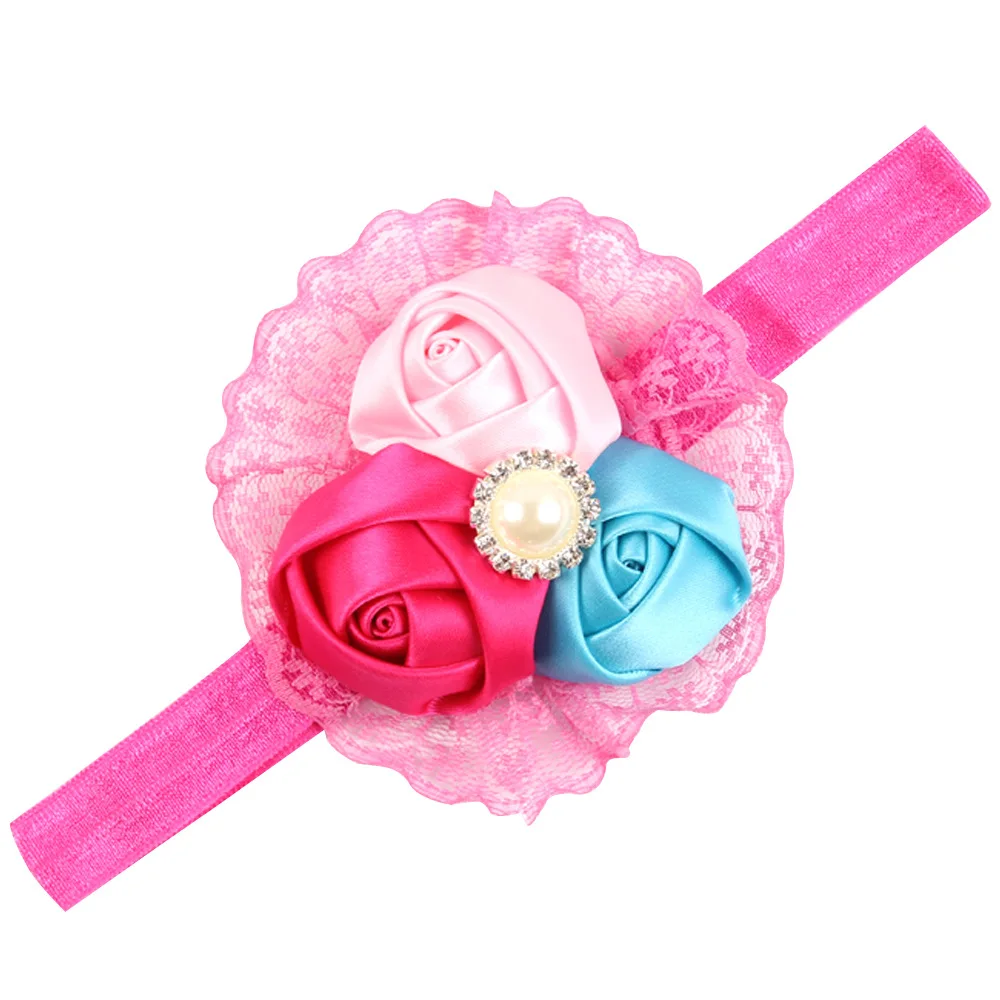 Повязка на голову для маленьких девочек; тканевый галстук для волос с бантами; головной убор для новорожденных; Тиара; повязка на голову; подарок для малышей; лента с розами и кружевом - Цвет: 8