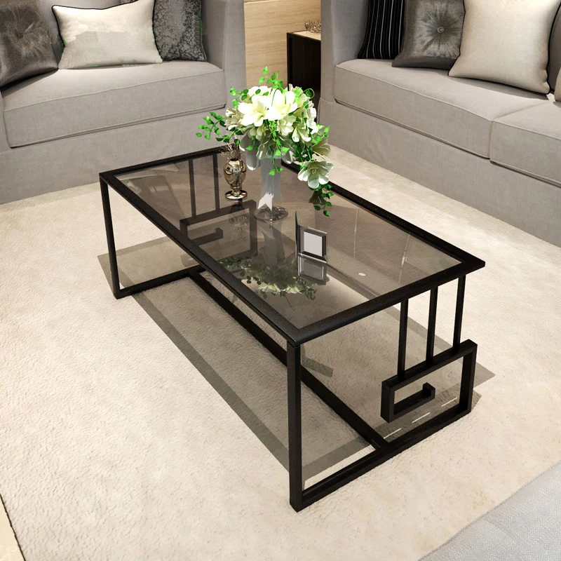 Metal Chinese Iron Long Simple Fashion Large-sized Apartment Living Room Wood Glass Top With Metal Coffee Tea Table Metal Chinese Iron Long Simple Fashion Large-sized Apartment Living Room Wood Glass Top With Metal Coffee Tea Table