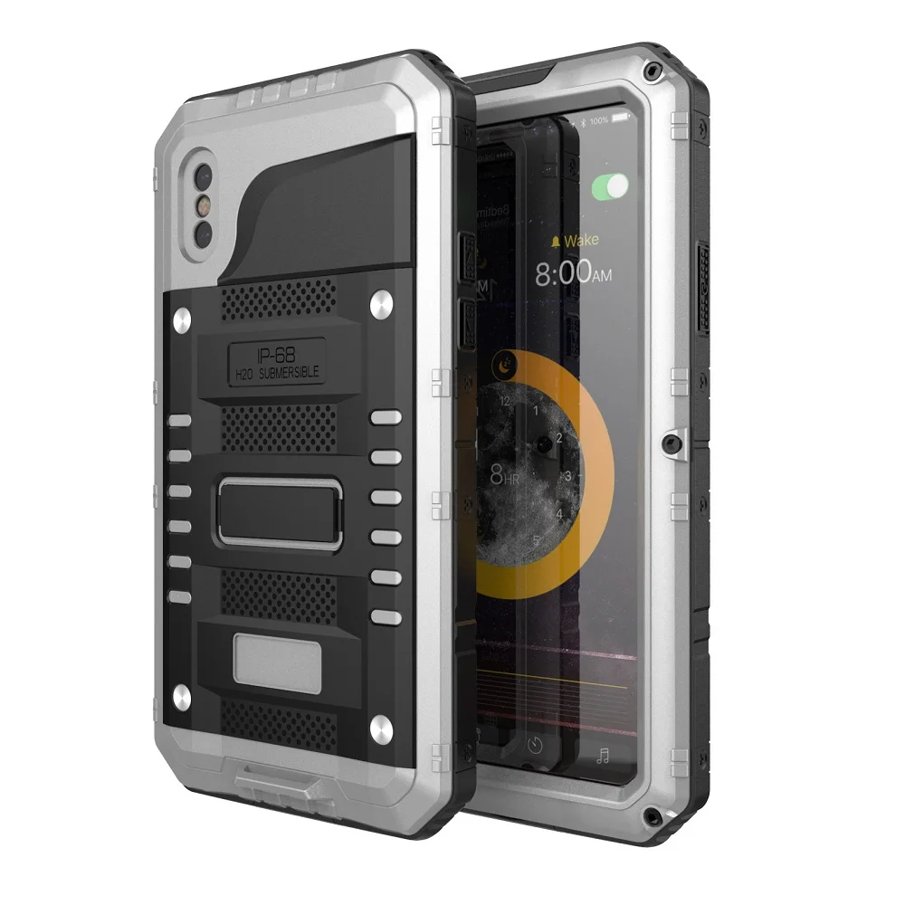 

Heavy Duty IP68 Swimming Diving Waterproof Anti-knock Metal Phone Case For iphone X XS,Underwater 2 Metres