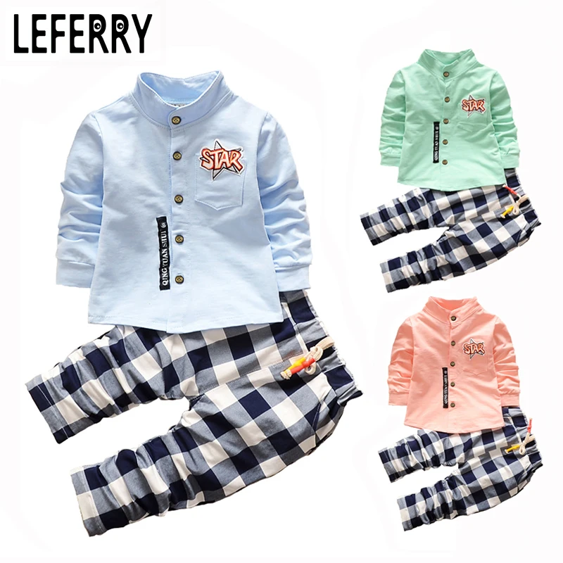 Kids Clothes Boys Clothing set 2pcs Cotton Shirt + Plaid Pants Toddler Boys Clothing Children Suits Baby Boy Clothes Set 2018