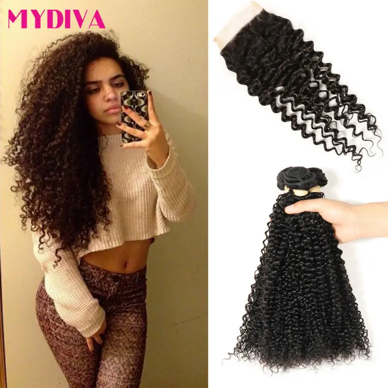 Sexy Formula Hair Malaysian Curly With Closure 8A Malaysian Virgin Hair With Closure MYDIVA Cheap Curly Weave 3bundle Human Hair
