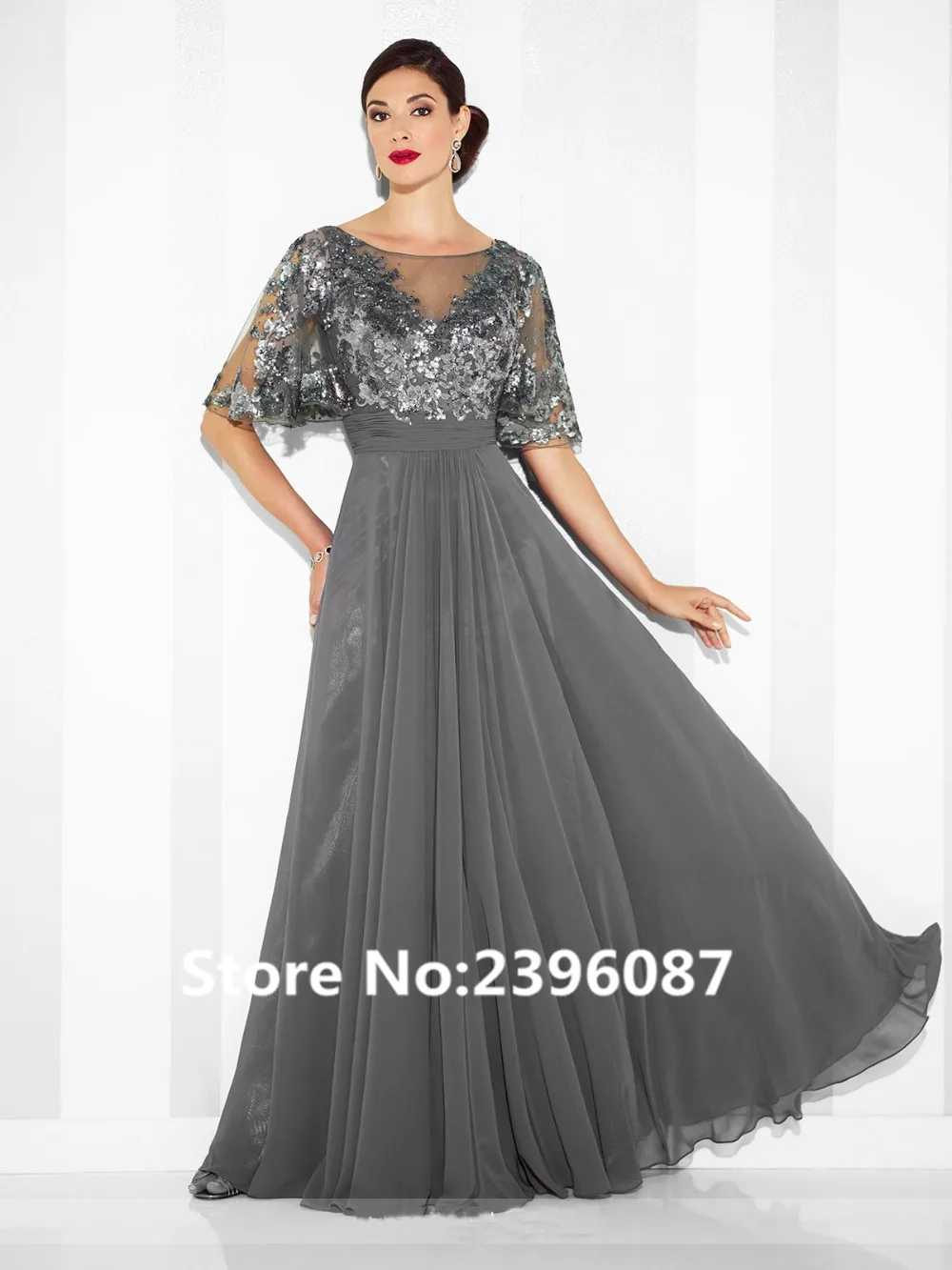 

Gray Sequnis Appliques A-Line Mother of the bride dresses Plus Size Formal Evening Gowns Dress Vestido de madrinha 2019