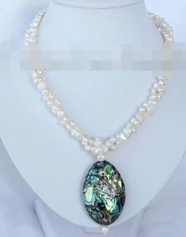 

Miss charm Jew1717 2strands baroque white pearl necklace abalone shell pendant (A0511)