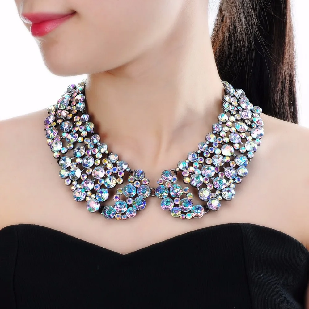 

Fashion Jewelry Chain Multi-Color Crystal Choker Statement Pendant Bib Necklace