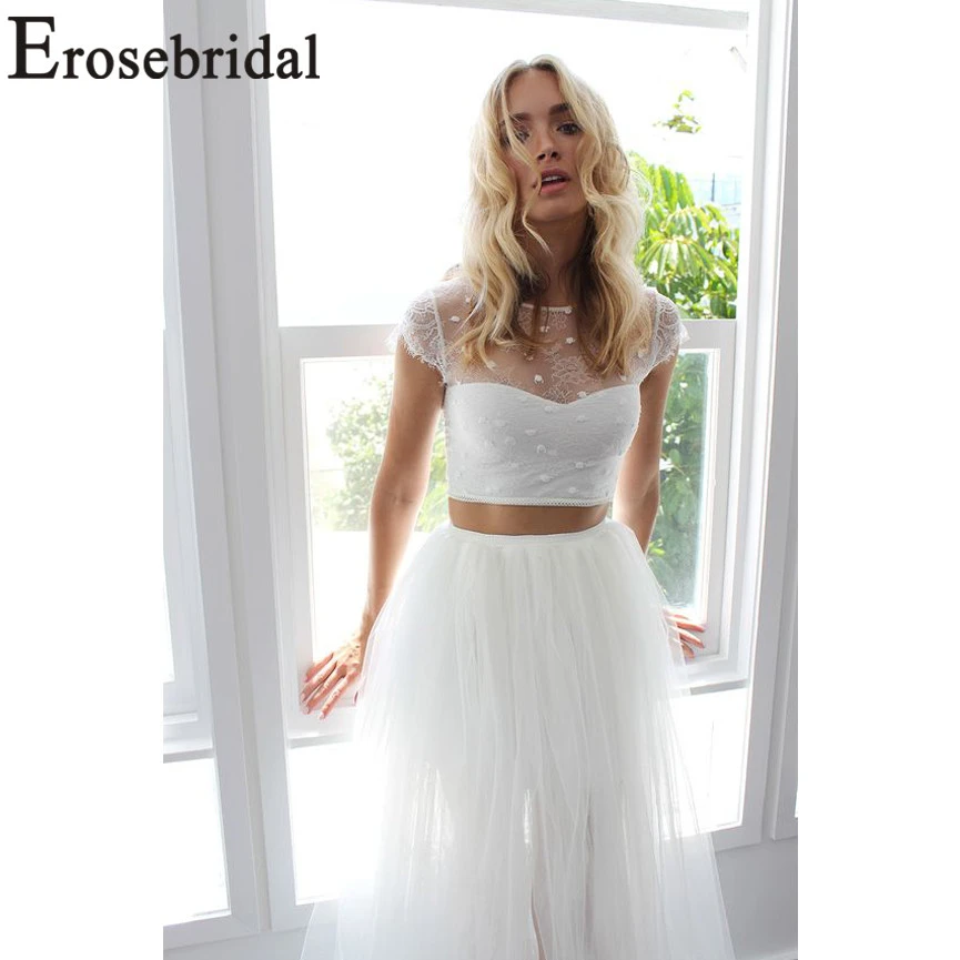 two piece crop top wedding dress