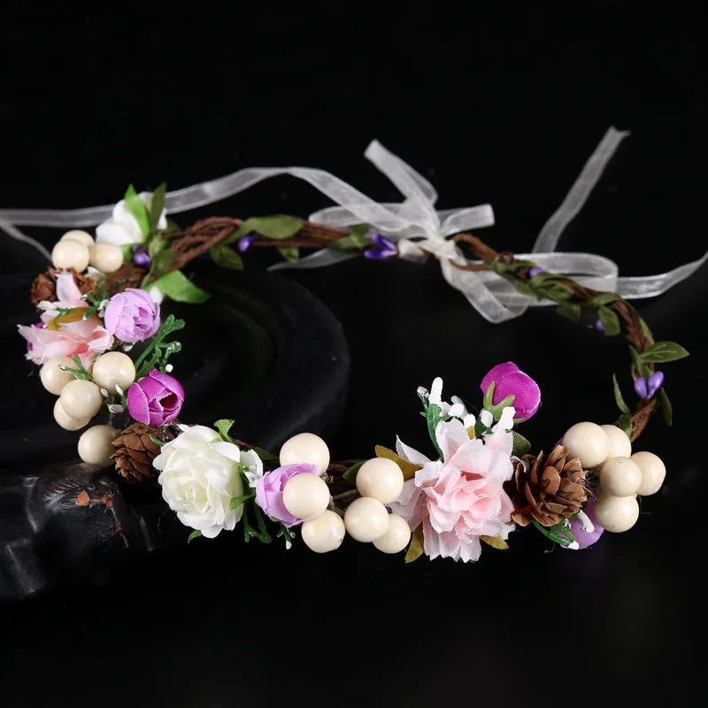 Bohemian Bridal Headdress Garland Simulation Flower Headband Forest Queen Wreath Wedding Fascinatot Accessories For Flower Girls