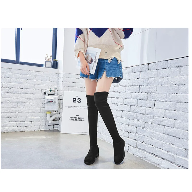 Stivali Nuovo Metà Solide Autunno Stile Scarpe Tacco Rotonda Donne Elastici Il Di Inverno H138 Nero Delle Colore E Testa Cashmere cBqqAI