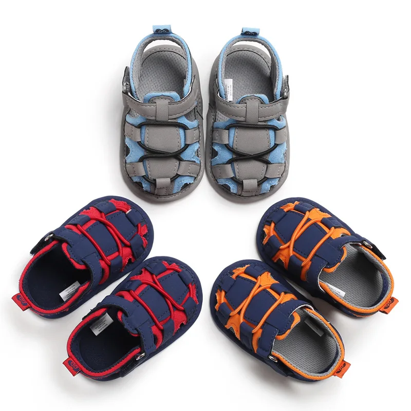 Летние сандалии для новорожденных; сандалии для маленьких мальчиков; Повседневная дышащая открытая детская обувь из тканого материала; тапочки; сандалии на босую ногу для малышей