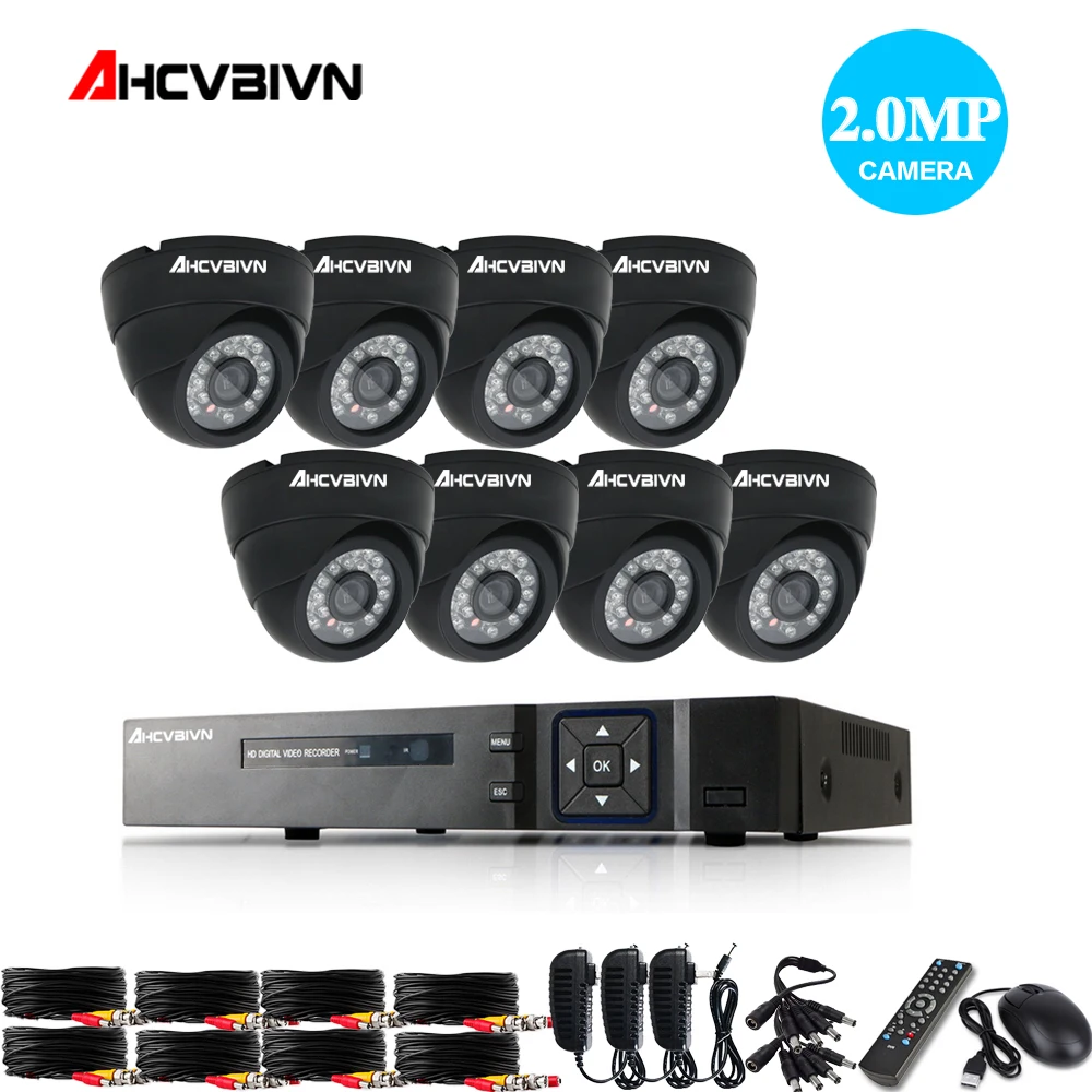  Sistema CCTV 1080 P 8CH AHD-NH DVR 1080 P 20 MP cámara de Seguridad Interior Negra 3000TVL Domo CCT