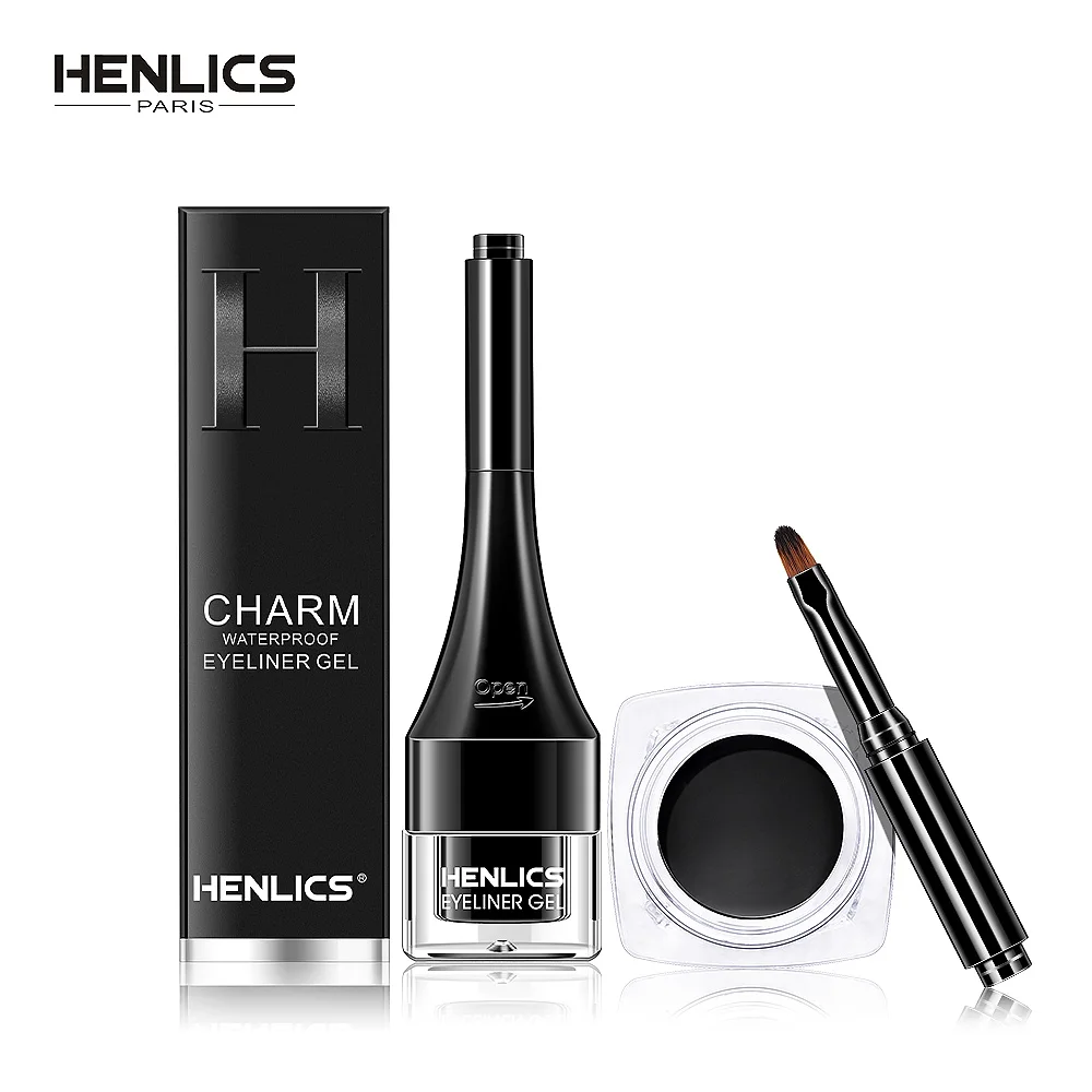 HENLICS Charm Waterproof Eyeliner Gel with Makeup Brush Long-Lasting Eyeliner Cream Makeup Cosmetic in Natural Black Color