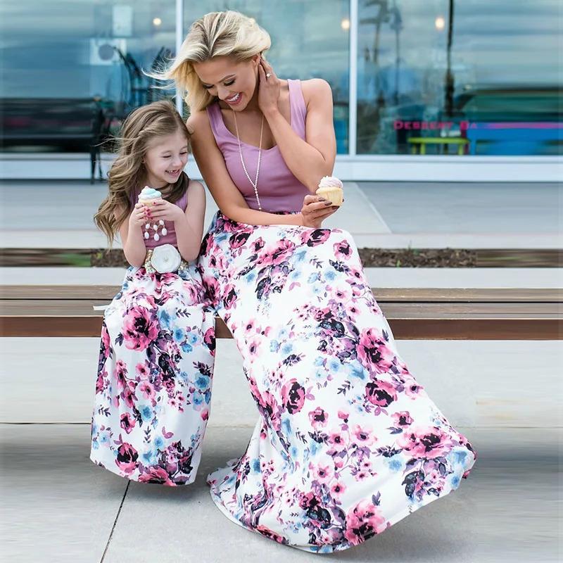 

Mother Daughter Dresses Patchwork Floral Long Dress Mommy And Me Clothes Vestido Fashion Family Matching Clothes Mere Fille