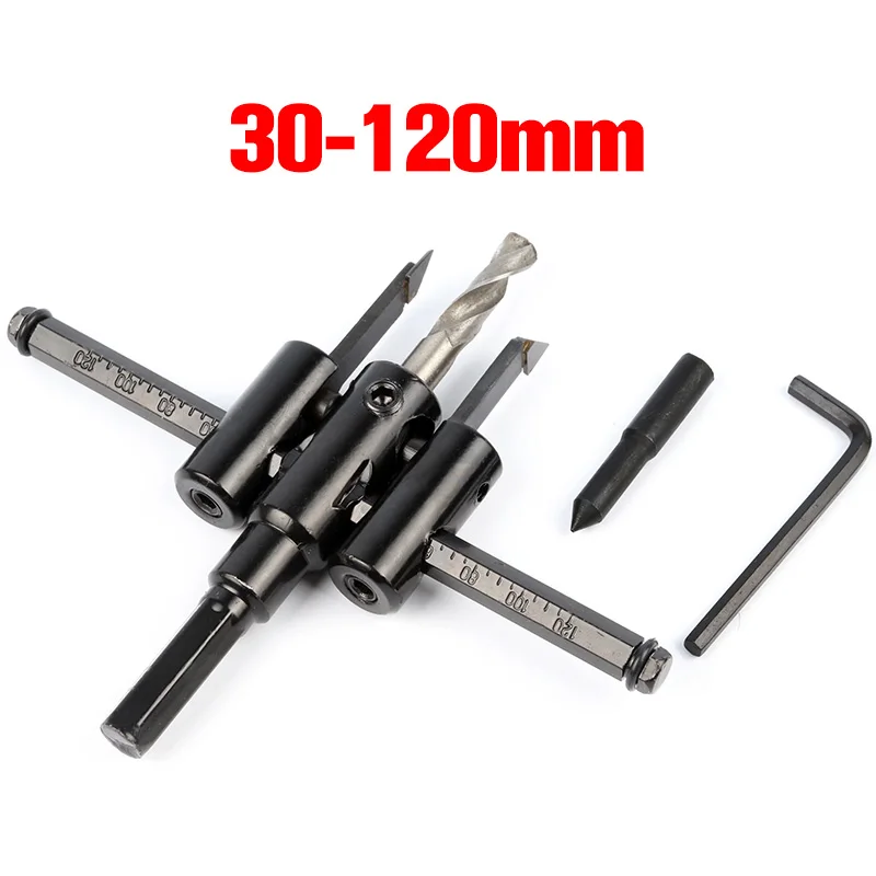 

Adjustable Wood Drywall Circle Hole Drill Cutter Bit Saw Use 30-120mm Circle Hole Saw Cutter Drill Bit