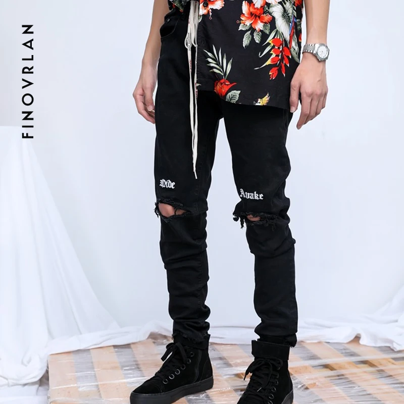 Beste 2018 Streetwear Black Ripped Jeans Mannen Met Gaten Denim Super Skinny hip hop Slim Fit Jean Broek Krassen Biker Jeans