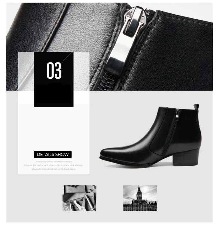 Autumn winter mens pointed toe genuine leather ankle boots men high heels quality wedding dress shoes career work boots botas 44