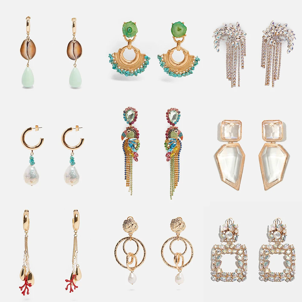 

Flatfoosie New Za Shell Pearl Dangle Drop Earrings Boho Geometric Gold Color Metal Hanging Earrings Wedding Party Jewelry Summer