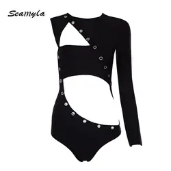 Seamyla 2018 новый сексуальные бандажные боди для женщин BlackBeaded один рукав плавание костюм Сексуальная выдалбливают Bodycon Бикини Пляжная одежда