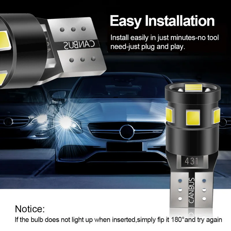 Safego 10x T10 W5W 194 168 Светодиодная лампа Canbus без ошибок 12 в 6000k Клин 2835 9SMD SMD белые лампы