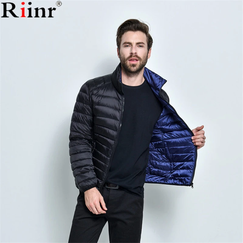 

Riinr 2017 Fashion New Arrival Casaco Masculino High Quality Winter Ultralight Solid Color Double-Sided Wear Duck Down Jackets
