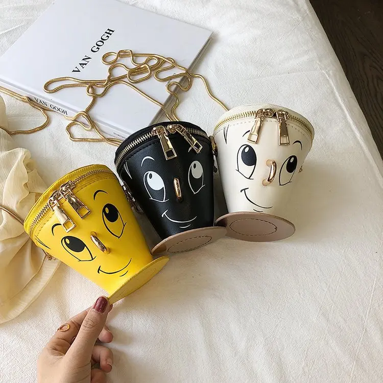 

New Fashion Cute Cartoon Printing Cup Bag Personality Women Mini-bag Coffee Cup Shape Chain Bag Girls Style Purse Wholesale C195