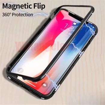 

100pcs Magnetic Adsorption Phone Case for iPhone X XS MAX 8 7 Plus Samsung Clear Tempered Glass Built-in Magnet Ultra Cover