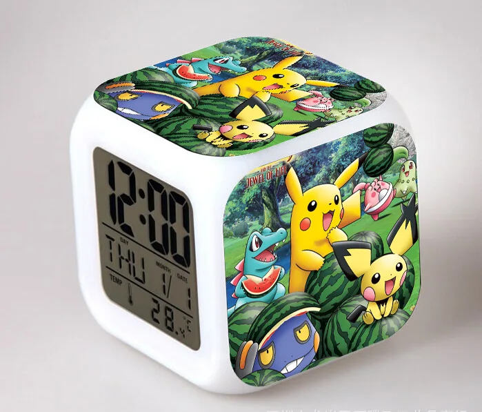 

Japanese Anime Pocket Monster Pikachu LED 7 Color Flash Digital Alarm Clocks Kids Night Light Bedroom Clock reloj despertador
