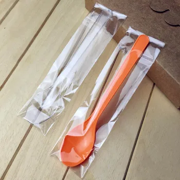 

100pcs/lot 14.5cm Disposable Plastic Spoon For Sweet Dessert Cake Wedding Party Birthday Supplies Separate Packaged Spoon
