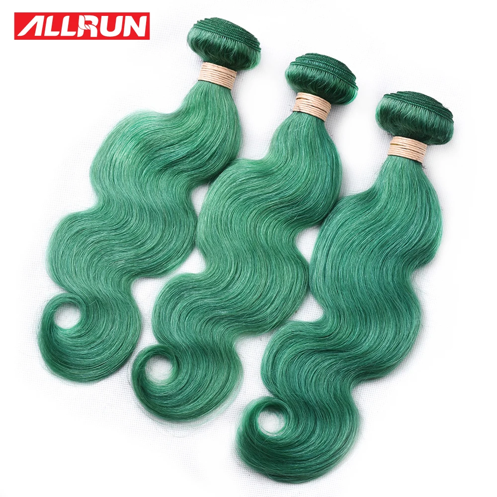 ALLRUN Brazilian Human Hair Weave Bundles Remy Hair Body Wave 1/3/4 Bundles 100% Human Hair Extension Green Colorful Dyed Hair ALLRUN Brazilian Human Hair Weave Bundles Remy Hair Body Wave 1/3/4 Bundles 100% Human Hair Extension Green Colorful Dyed Hair