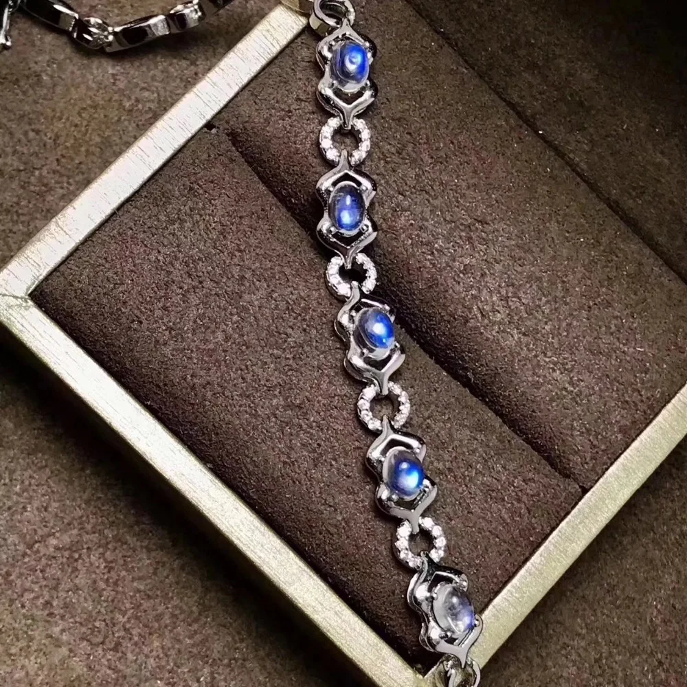 Fidelity натуральный 4*6 мм синий браслеты из лунного камня s925 стерлингового серебра модные ювелирные украшения подарок для женщин вечерние