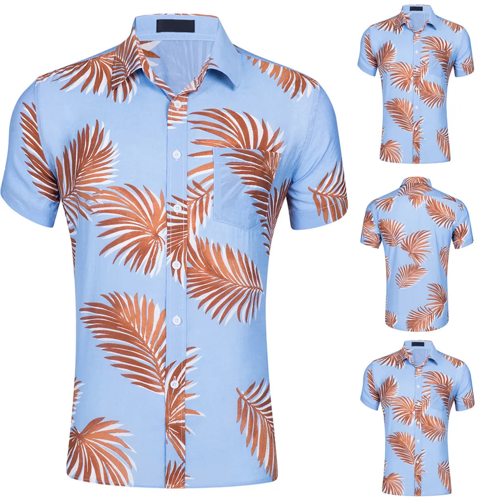 Мужская летняя рубашка Повседневное короткий рукав хлопок Для мужчин цветочные рубашки Гавайи Повседневное мужской Цветочный принт