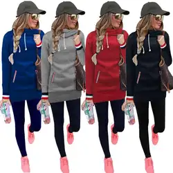 Лидер продаж Модные женские длинные толстовки с длинным рукавом Дамы 2017 осень-зима толстовка с капюшоном пуловер теплый джемпер пальто