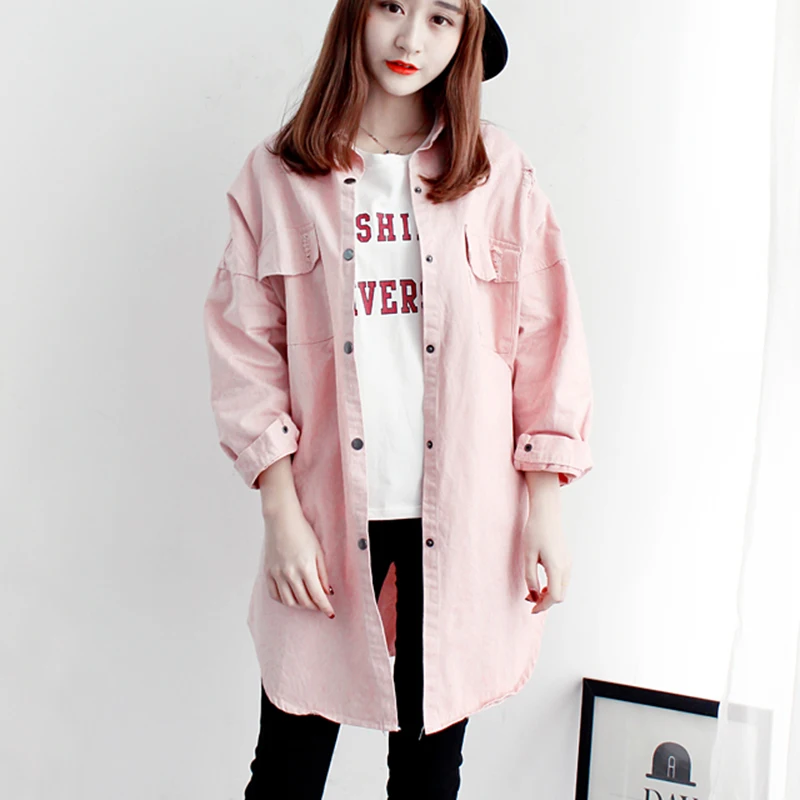 

Spring and Autumn Women Windbreaker 2019 New Casual Medium Long Solid Color Large Size Loose Hole Women Windbreaker Jacket NUW15