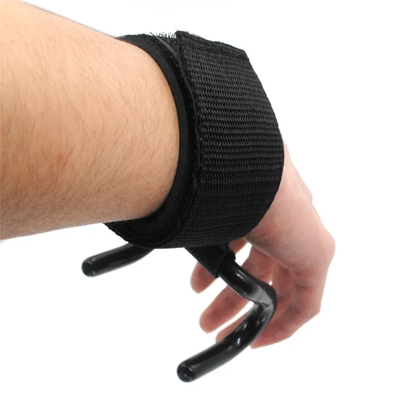 1 Pair Adjustable Strong Steel Hook Grips Straps Weight Lifting Strength Training Gym Fitness Black Wrist Support Lift Straps