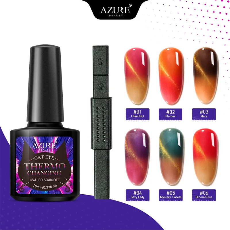 

AZURE BEAUTY 3D Cat Eyes UV Gel Nail Polish Set Thermal Chameleon Led Nail Gel Varnish Hybrid Gel Brand Azure Semi Permanent Gel