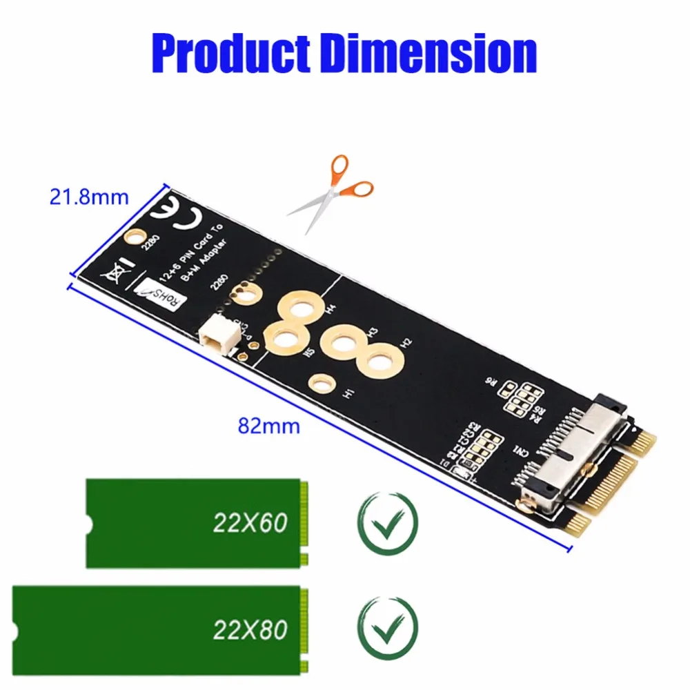 12+ 6Pin Беспроводной Wi-Fi Bluetooth карта для NGFF M.2 Ключ адаптер для Mac OS CM94360CD BCM943602CS BCM94360CS