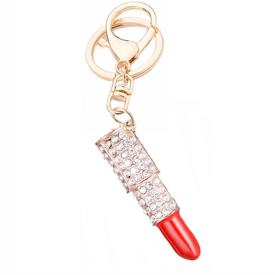 Crystal Sexy Lipstick Bag Keychains Women Gift Charm Metal Jewelry Car