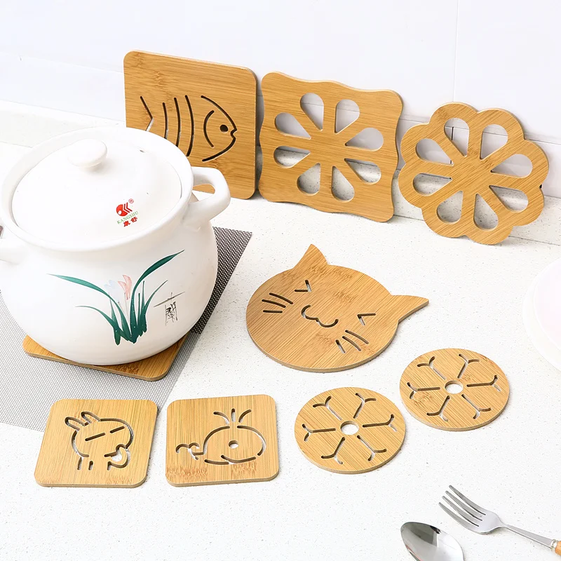 

5pcs table mats drink coasters Bar Mug Cartoon Animal Mat Cup Hollow Out Wooden Coasters Bowl Pad Placemat Kitchen Accessories