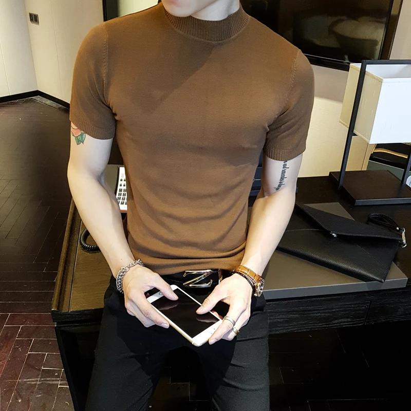 Spring Summer Hot Sale Men T Shirt 2018 New Solid Half High Collar Knitted T-Shirts Mens Short Sleeve Mens Tops&Tees 2XL-M Hot Spring Summer Hot Sale Men T Shirt 2018 New Solid Half High Collar Knitted T-Shirts Mens Short Sleeve Mens Tops&Tees 2XL-M Hot