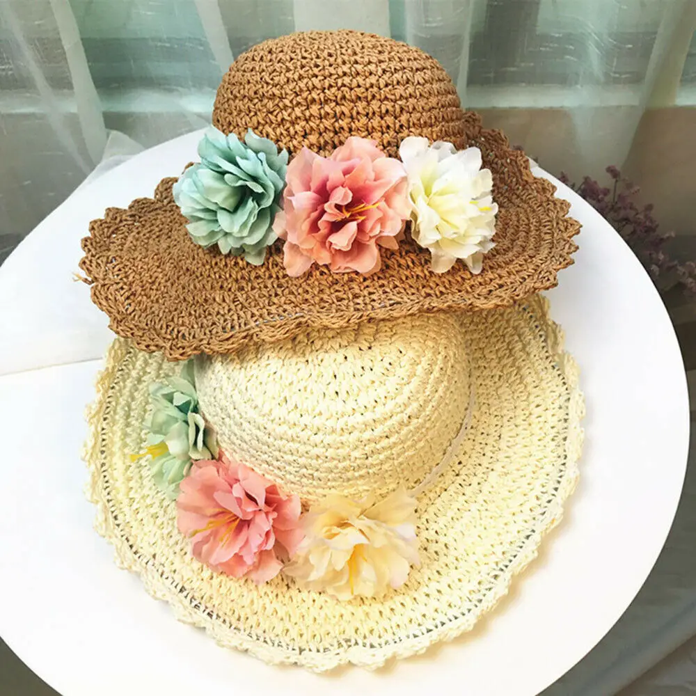 

Summer Baby Kids Girl Knitting Straw Hat Flower Bucket Beach Holiday Boho Fisherman's Cap